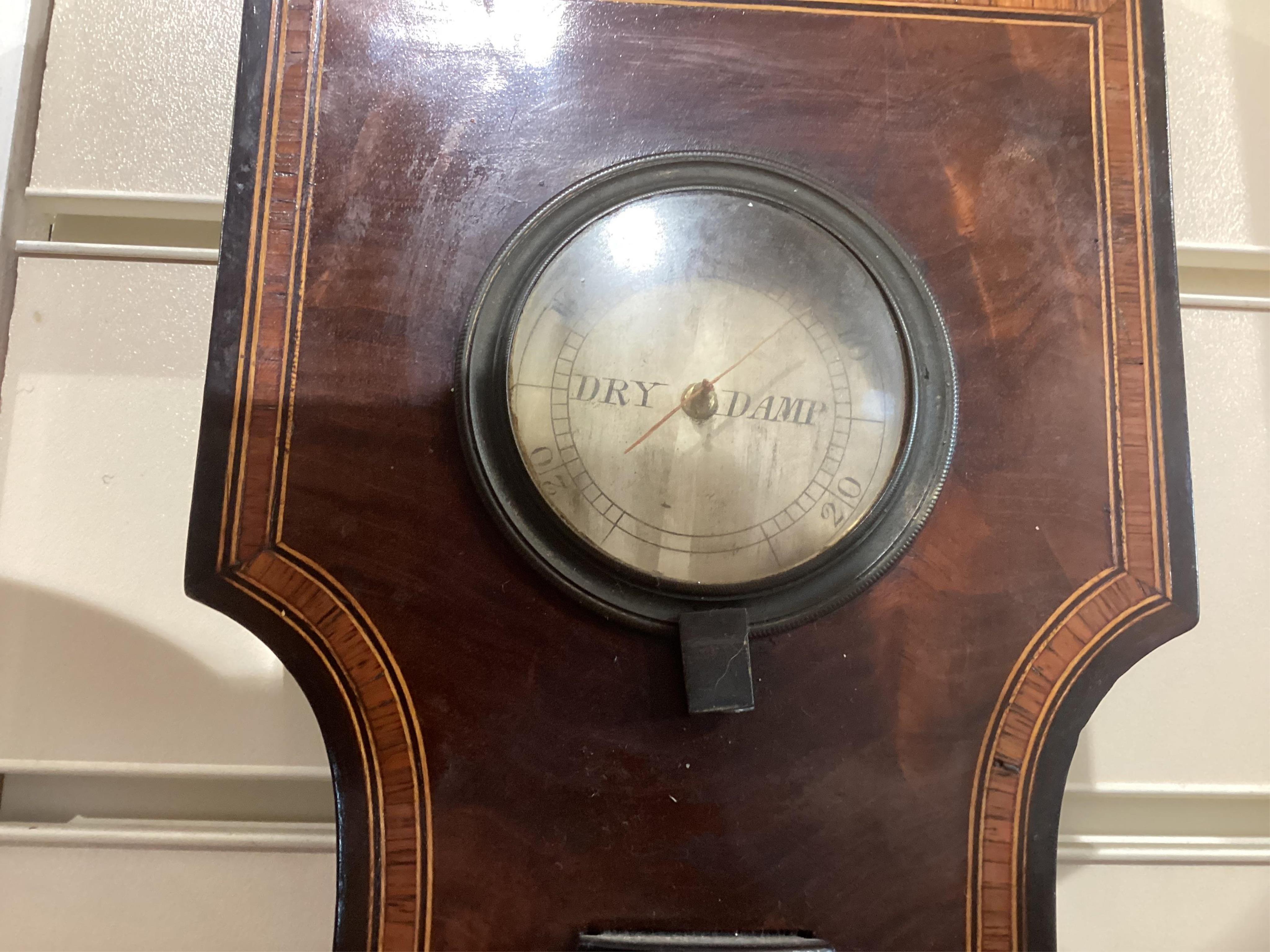 A large mid 19th century tulipwood banded mahogany wheel barometer, by C. Rimondi, Halifax